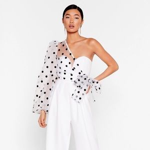 Nasty Gal Organza One Shoulder Polka Dot Jumpsuit